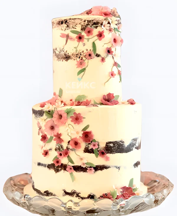 Авторский свадебный торт с цветами сакуры Фото