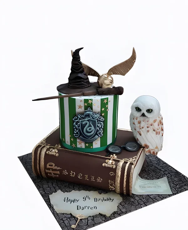 Шикарный торт с совой и шляпой по Гарри Поттеру на день рождения Фото
