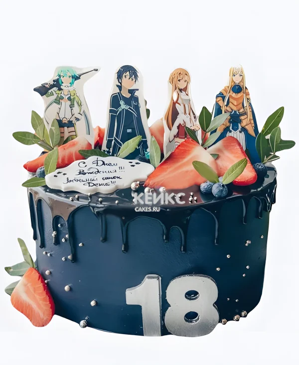 Бенто-торт с клубникой и фигурками из аниме Мастера меча онлайн Фото