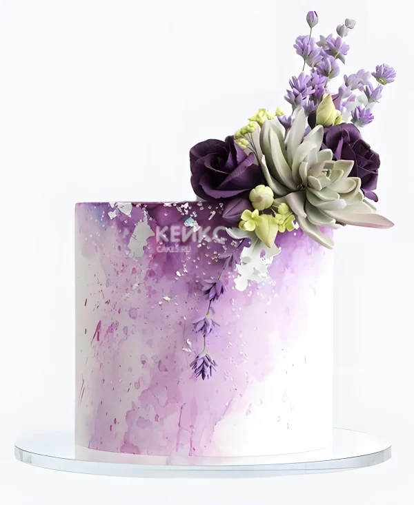 Сиреневый свадебный торт Акварель Фото