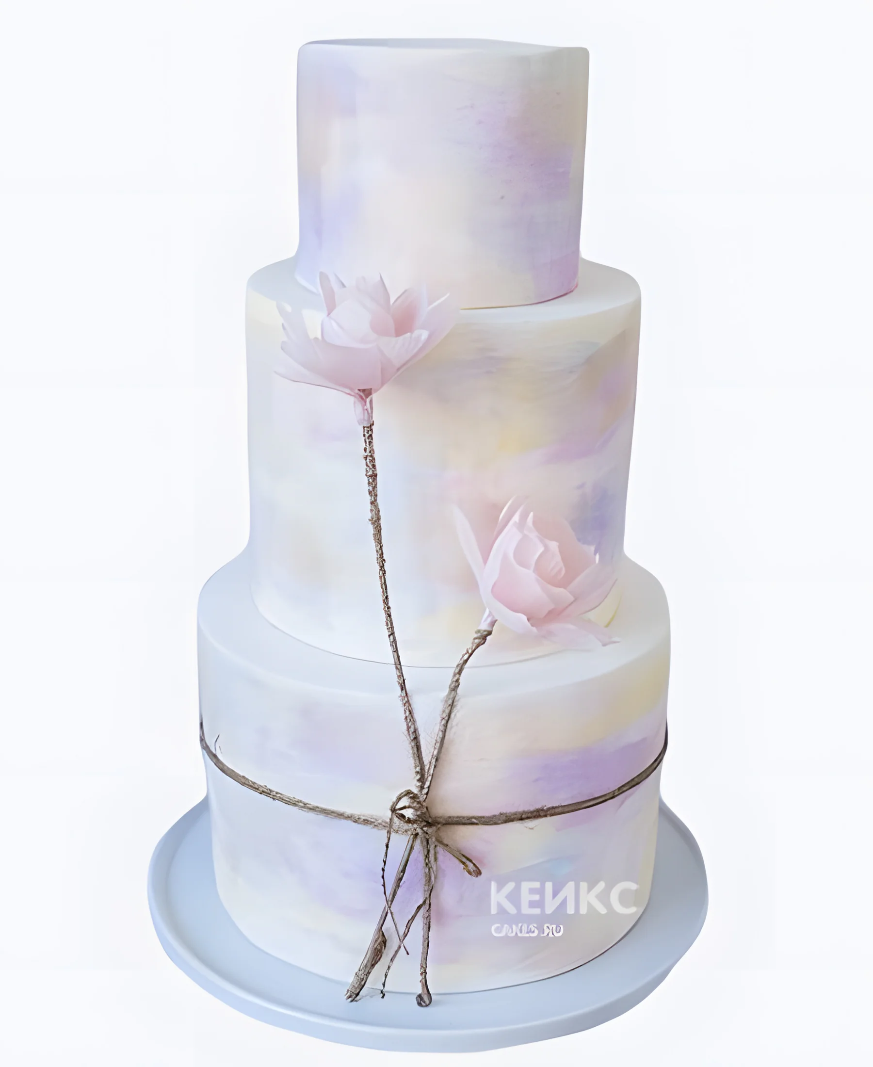 Сиреневый свадебный торт Два цветочка Фото