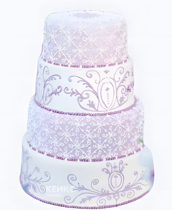 Сиреневый свадебный торт Узоры Фото