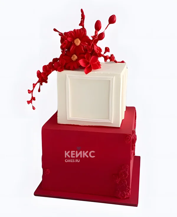 Свадебный красный торт два куба Фото
