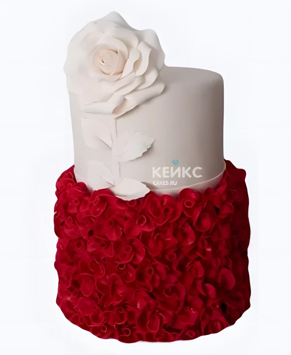Свадебный красный торт с белой розой Фото