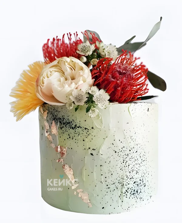 Свадебный торт с георгинами Букет с вкраплениями Фото