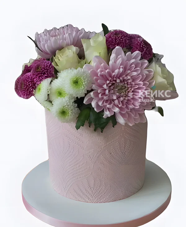 Свадебный торт с георгинами Сиреневый узор Фото