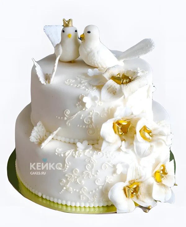 Свадебный торт с голубями Орхидеи с узором Фото