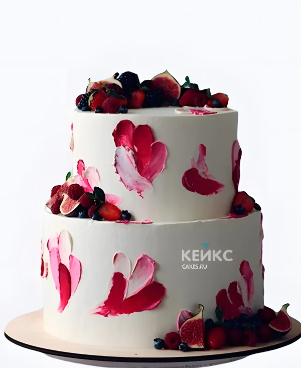 Свадебный торт с ягодами Розовые мазки Фото