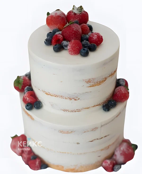 Свадебный торт с ягодами в пудре Фото