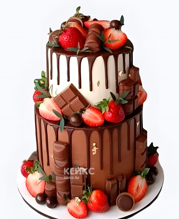 Большой торт с клубникой Шоколадное ассорти Фото