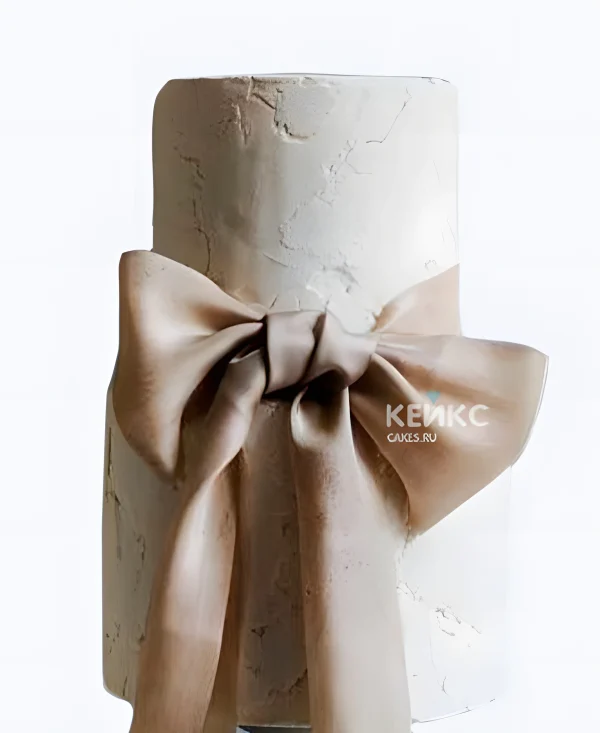 Свадебный торт с коричневым бантом Фото