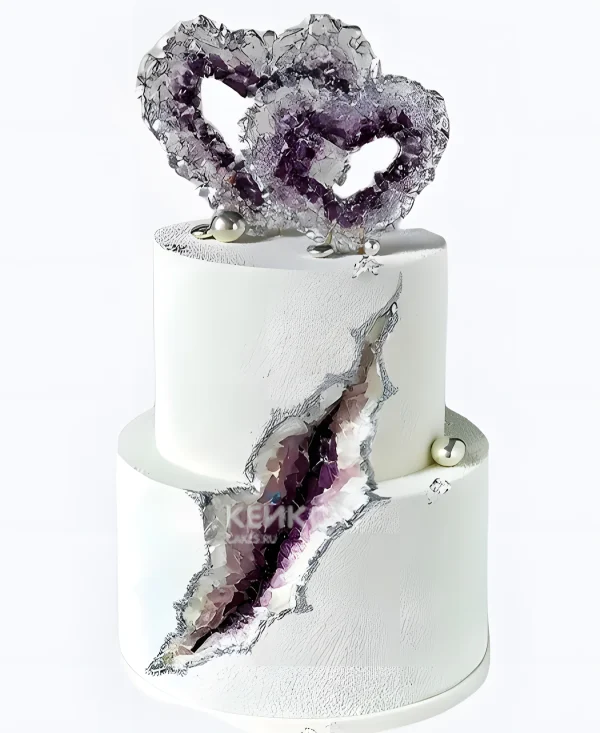 Свадебный торт с кристаллами и жеодой Два сердца Фото