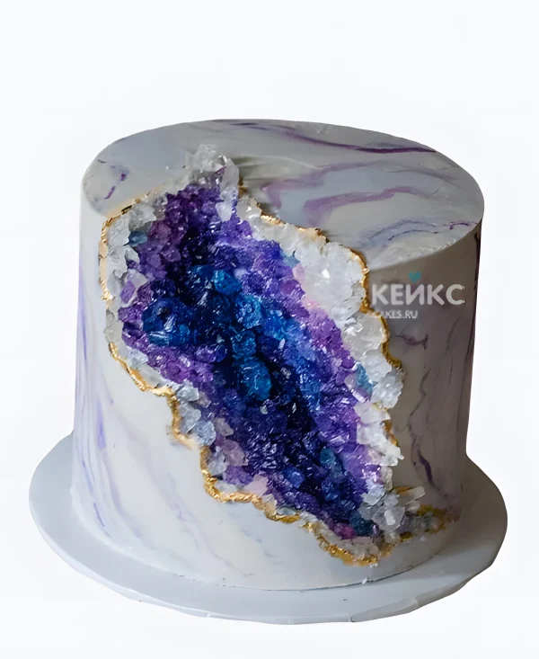Свадебный торт с кристаллами и жеодой сине-фиолетовый Фото