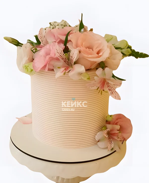 Свадебный торт с лилиями рифленый Букет Фото