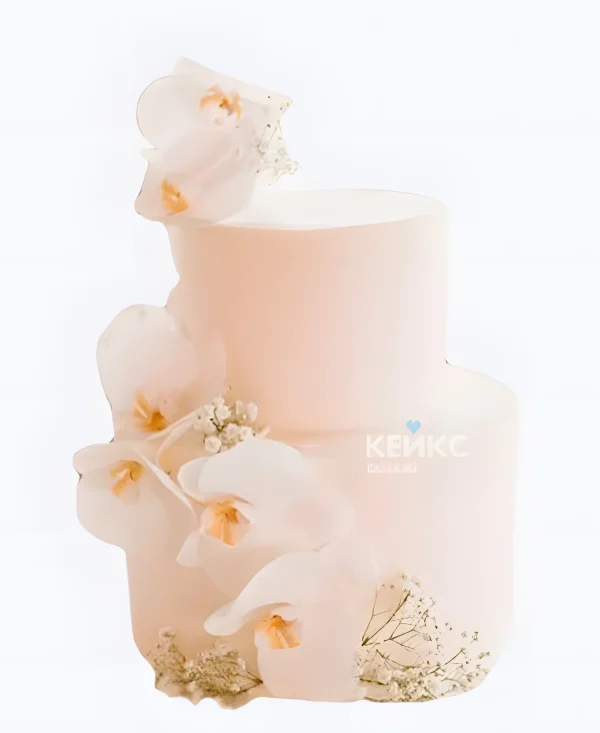 Свадебный торт с орхидеями Персиковая нежность Фото