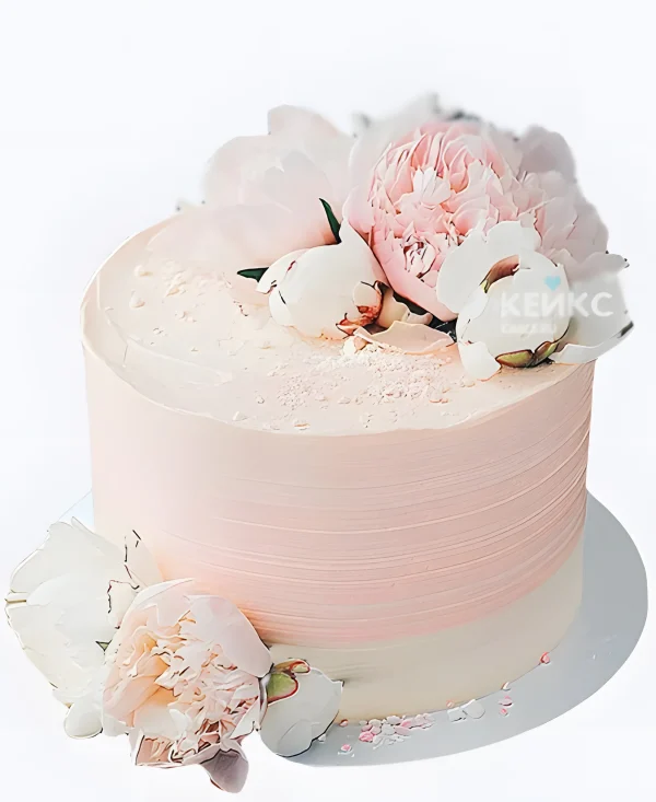 Свадебный торт с пионами Нежный букет Фото