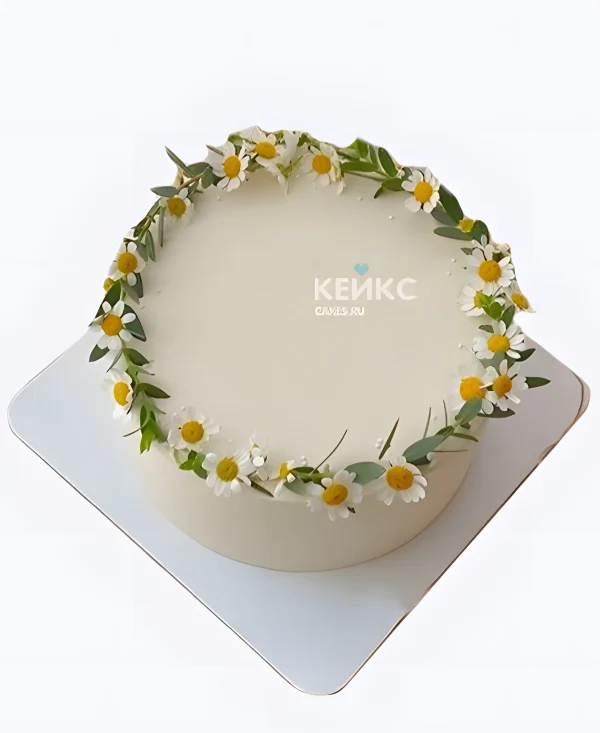 Свадебный торт с ромашками одноярусный Венок Фото