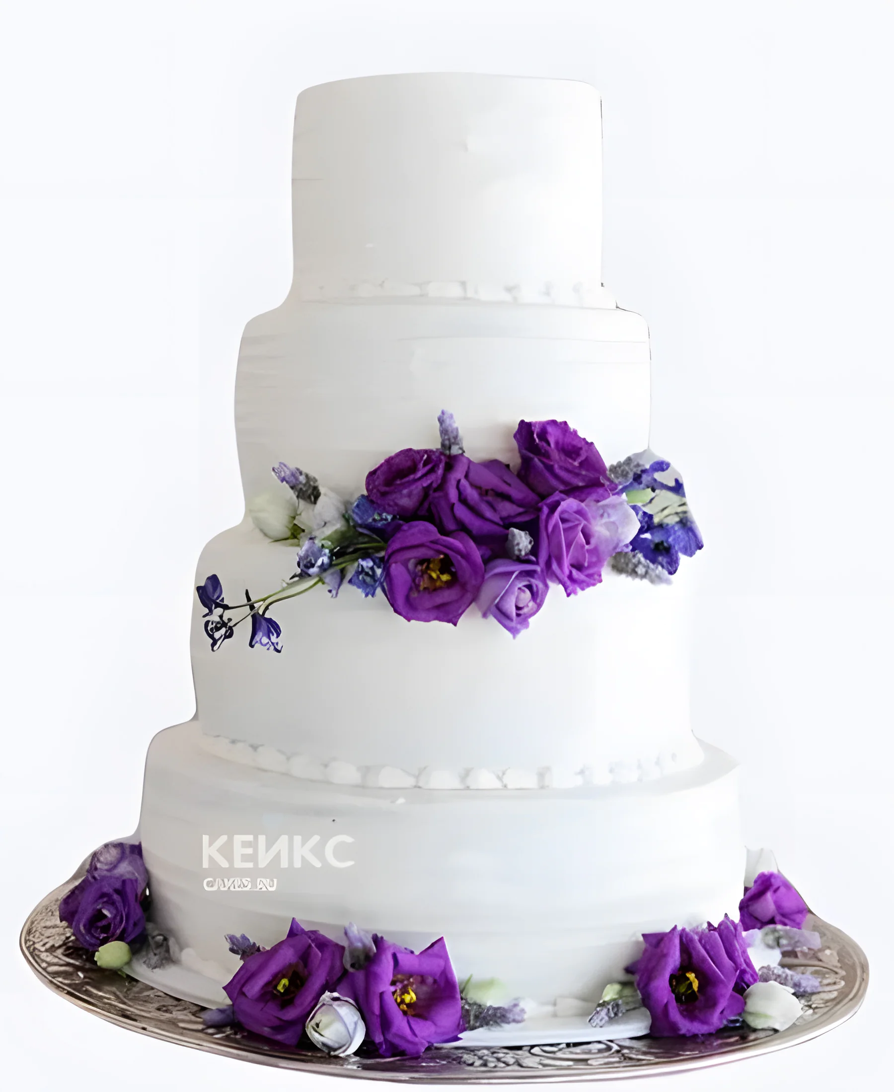 Свадебный торт с сиреневыми веточками роз Фото