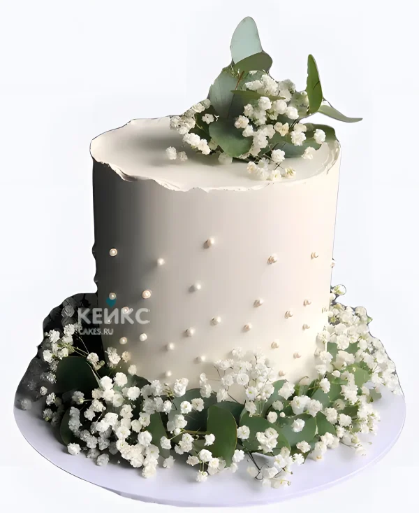 Свадебный торт с сухоцветами в стиле минимализм Фото