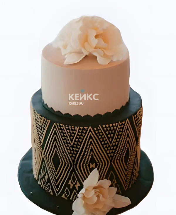 Свадебный торт с узорами черный с бежевым Фото