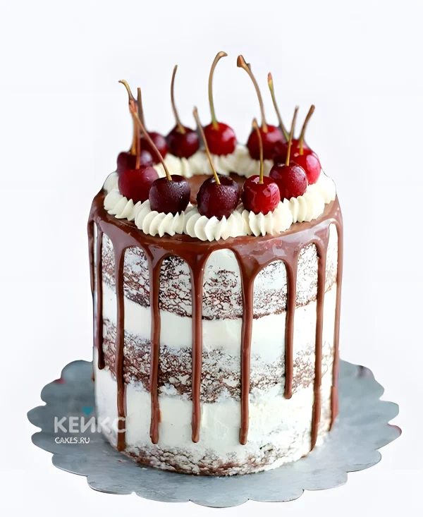 Свадебный торт с вишней с шоколадными подтеками Фото