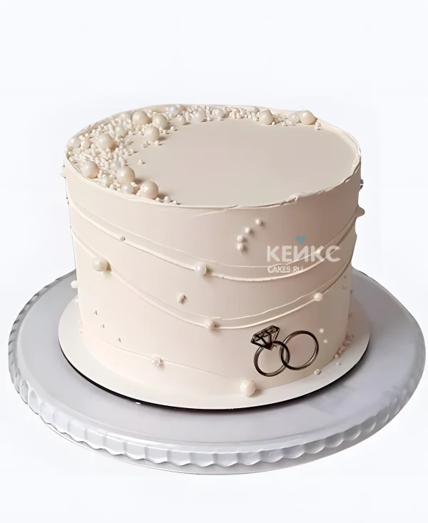 Свадебный торт с жемчугом Два кольца Фото