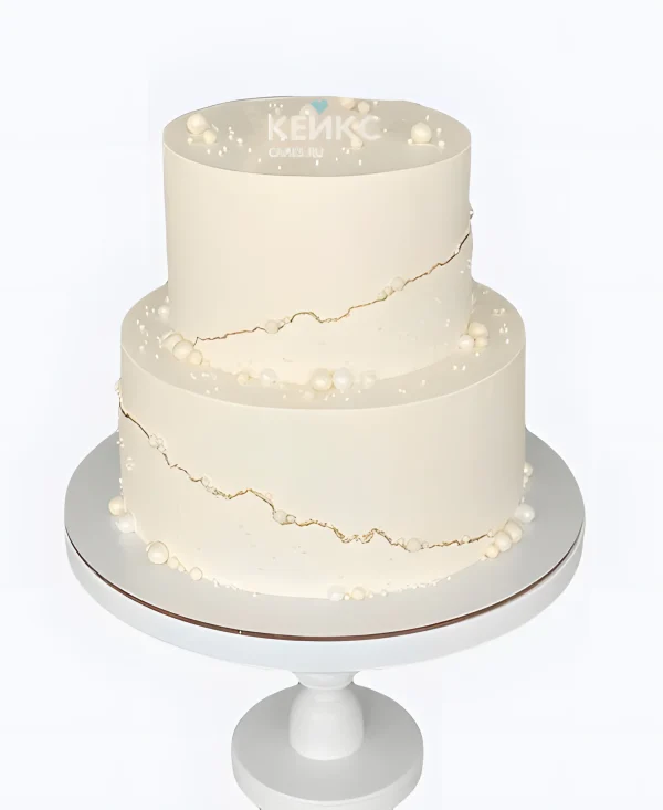 Свадебный торт с жемчугом и трещинами Фото