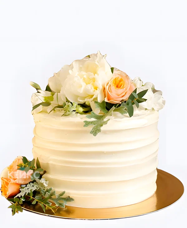 Свадебный торт с живыми цветами Букет на рифленом Фото