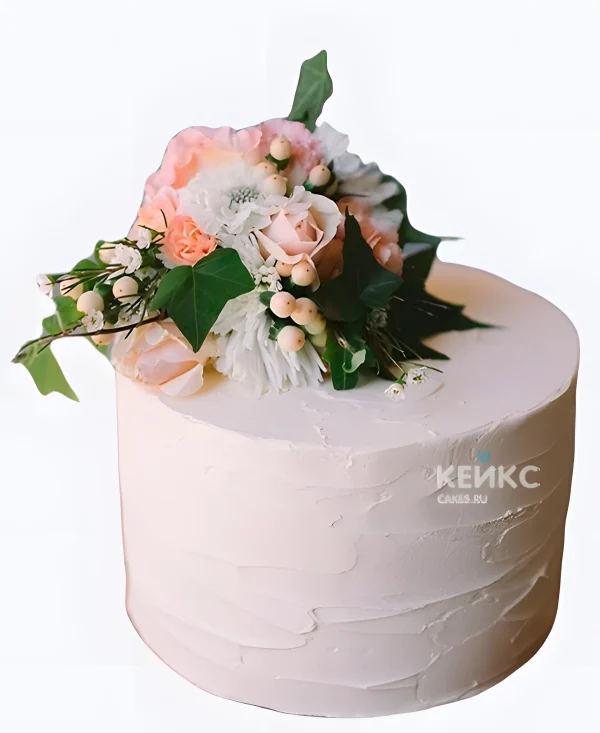 Свадебный торт с живыми цветами Букет цветов Фото