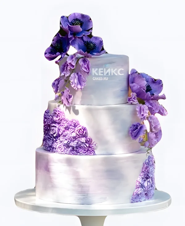 Свадебный торт Сиреневые цветы Фото