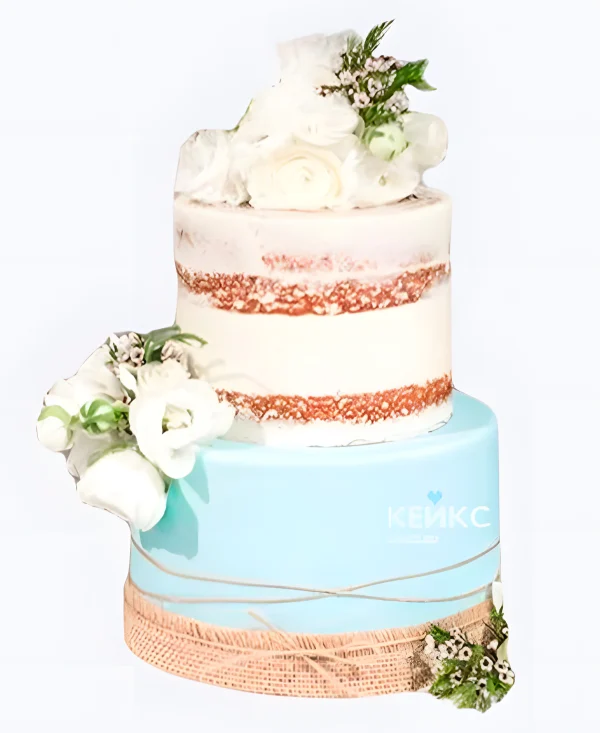 Свадебный торт Тиффани с джутом Фото