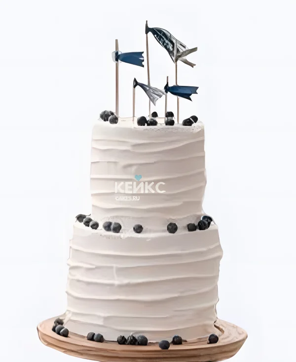 Свадебный торт в морском стиле с голубикой и флажками Фото