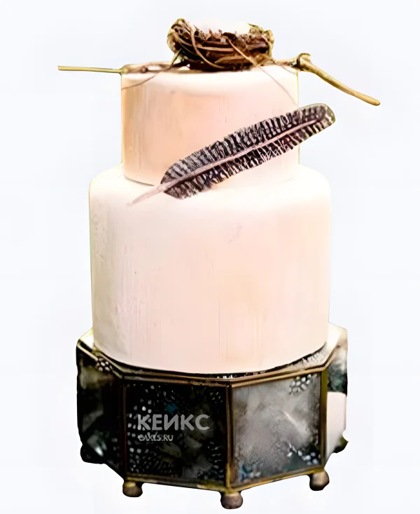 Свадебный торт в стиле Бохо с пером Фото