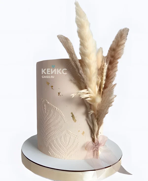 Свадебный торт в стиле Бохо сухоцветы и узоры Фото