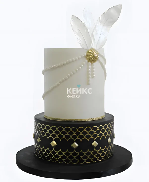 Свадебный торт в стиле Чикаго черно-белый с золотом Фото