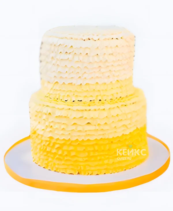 Свадебный торт в стиле Омбре желтый с рюшами Фото