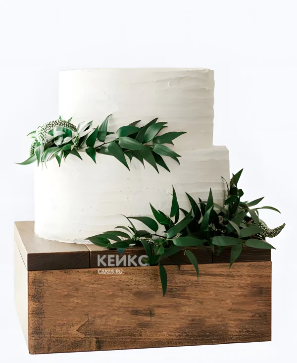 Свадебный торт в стиле Прованс белый с веточками Фото