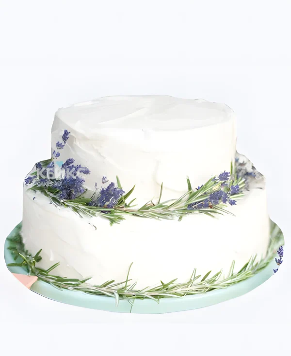Свадебный торт в стиле Прованс с лавандой двухъярусный Фото