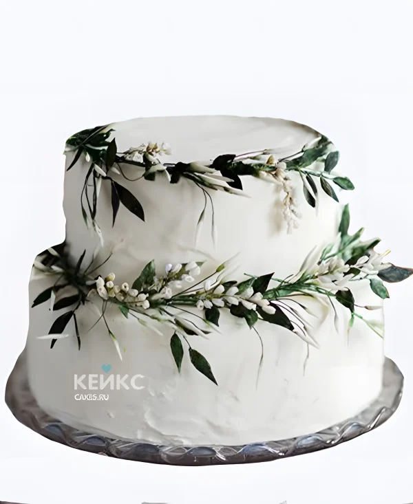 Свадебный торт в стиле Прованс с веточками и мелкими цветочками Фото