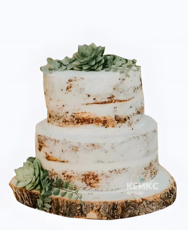 Свадебный торт в стиле Рустик с суккулентами Фото