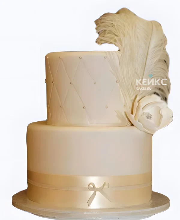 Свадебный торт в стиле Великий Гэтсби с цветком и бантиком на стяжке Фото