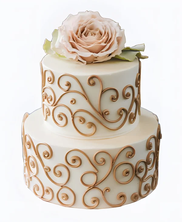 Свадебный торт с розой и узорами Фото