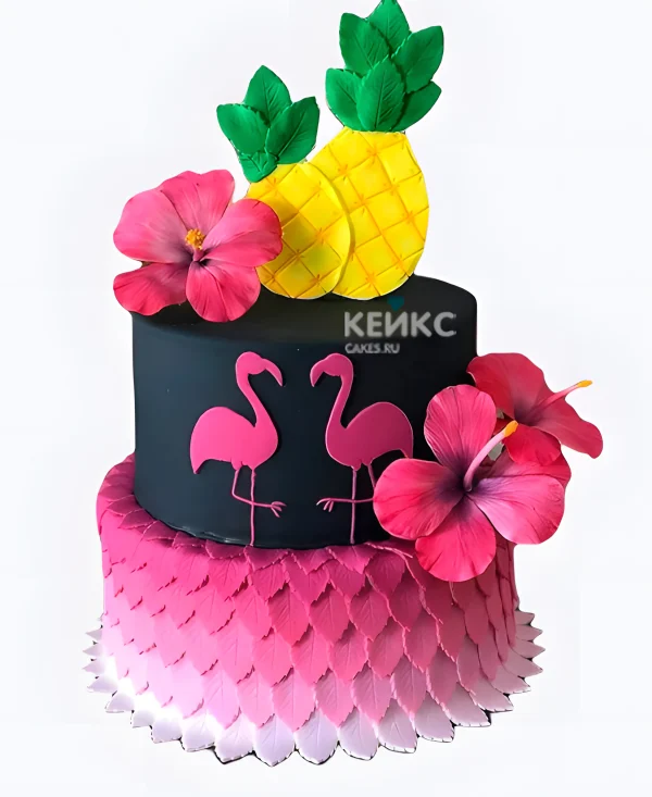 Торт ананас фламинго и цветы Фото
