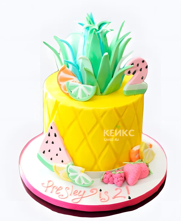 Торт ананас с фруктами и цифрой Фото