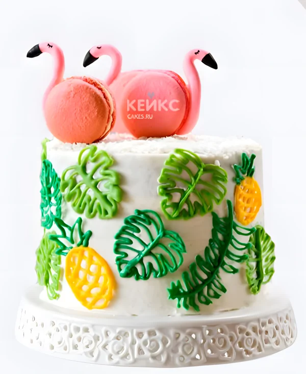 Торт ананасы и фламинго в джунглях Фото