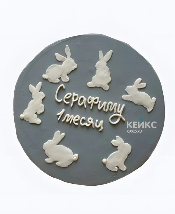 Торт Белые зайки на сером Фото