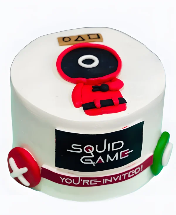 Торт белый Игра в кальмара Фото