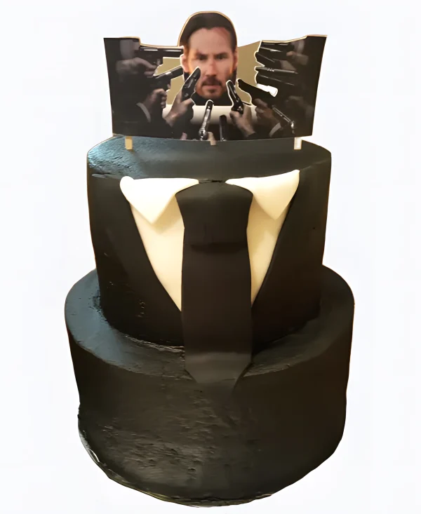 Торт черный двухъярусный с галстуком Джон Уик Фото