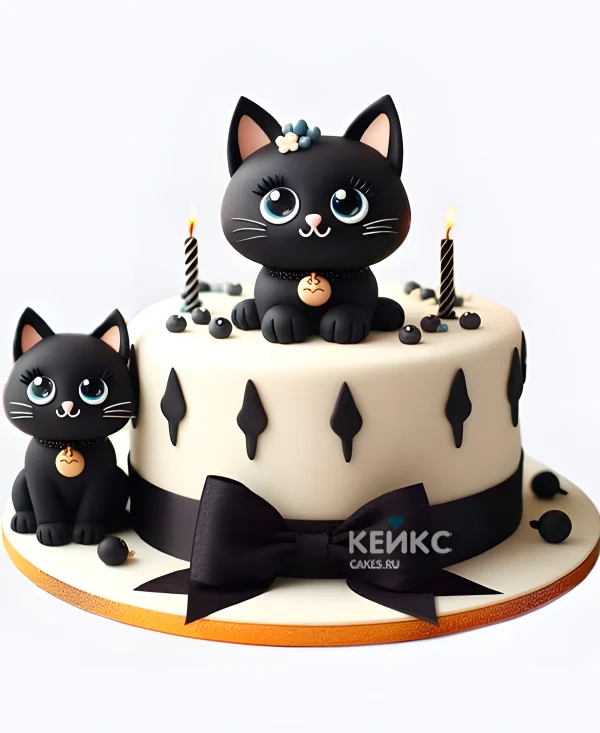Торт девочке с черными кошками Фото