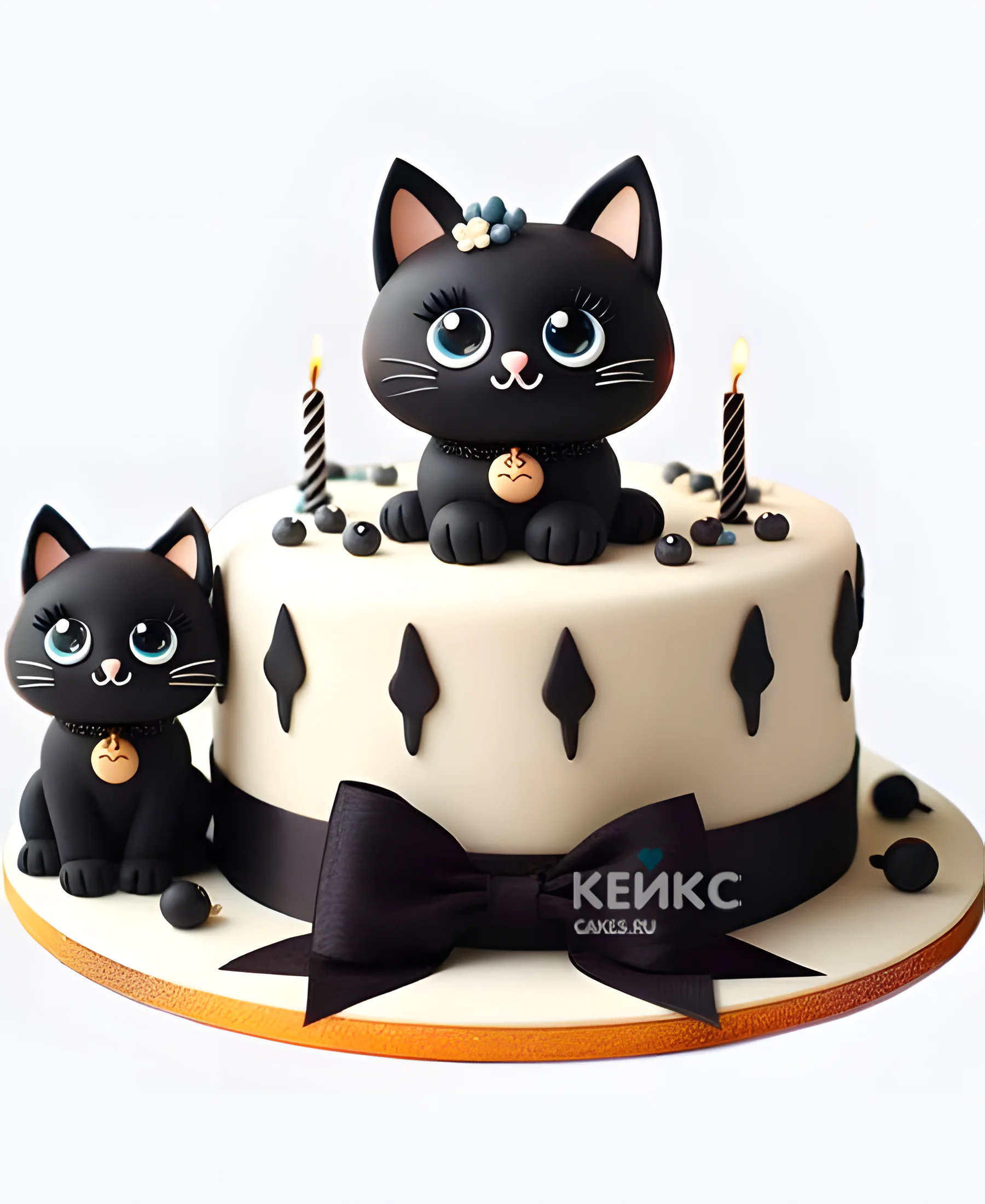 Торт девочке с черными кошками Фото